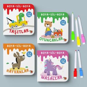Boya - Sil - Boya Seti 4 Kitap Takım - 5 Kalem Hediye