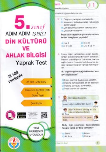 Adım Adım Işıklı 5. Sınıf Din Kültürü ve Ahlak Bilgisi Yaprak Test | K