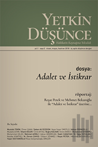 Yetkin Düşünce Dergisi Yıl: 1 Sayı: 2 Nisan, Mayıs, Haziran 2018